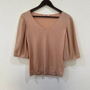 Valentino Nude Pleated-Sleeve Blouse